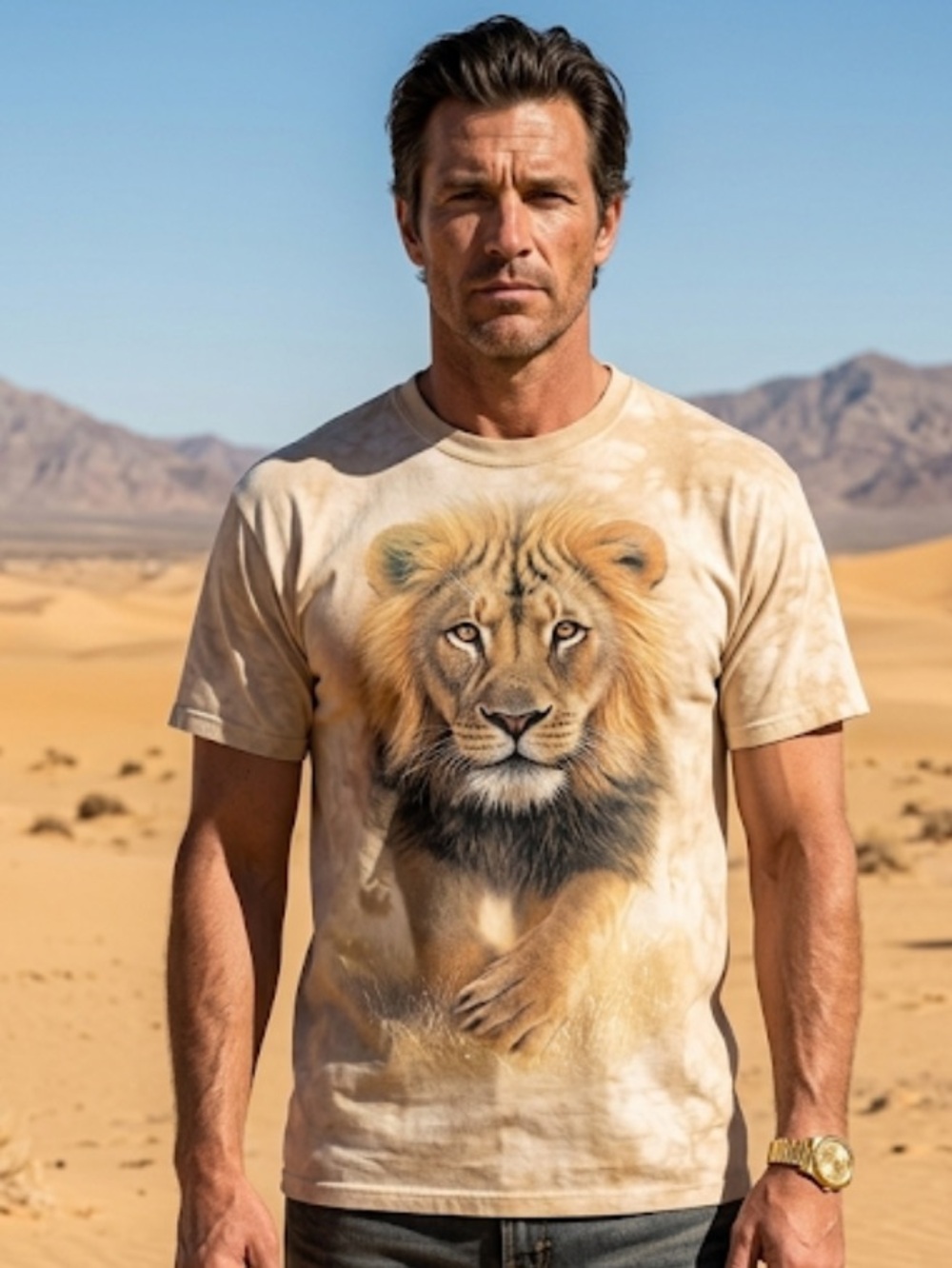 The Mountain Beige Lion T-Shirt Size Large